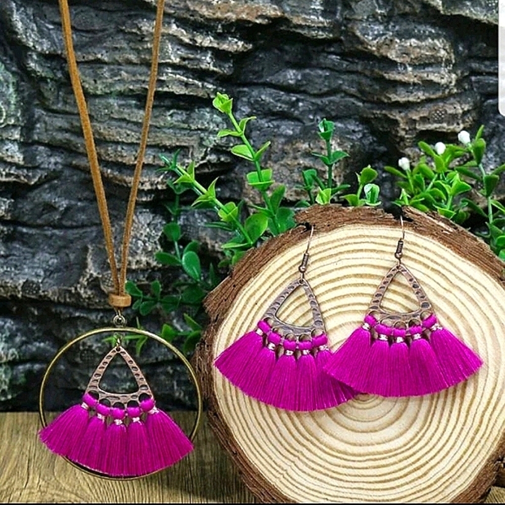 💖 Emery Rose Tassel Decor Geometric Drop Necklace Set